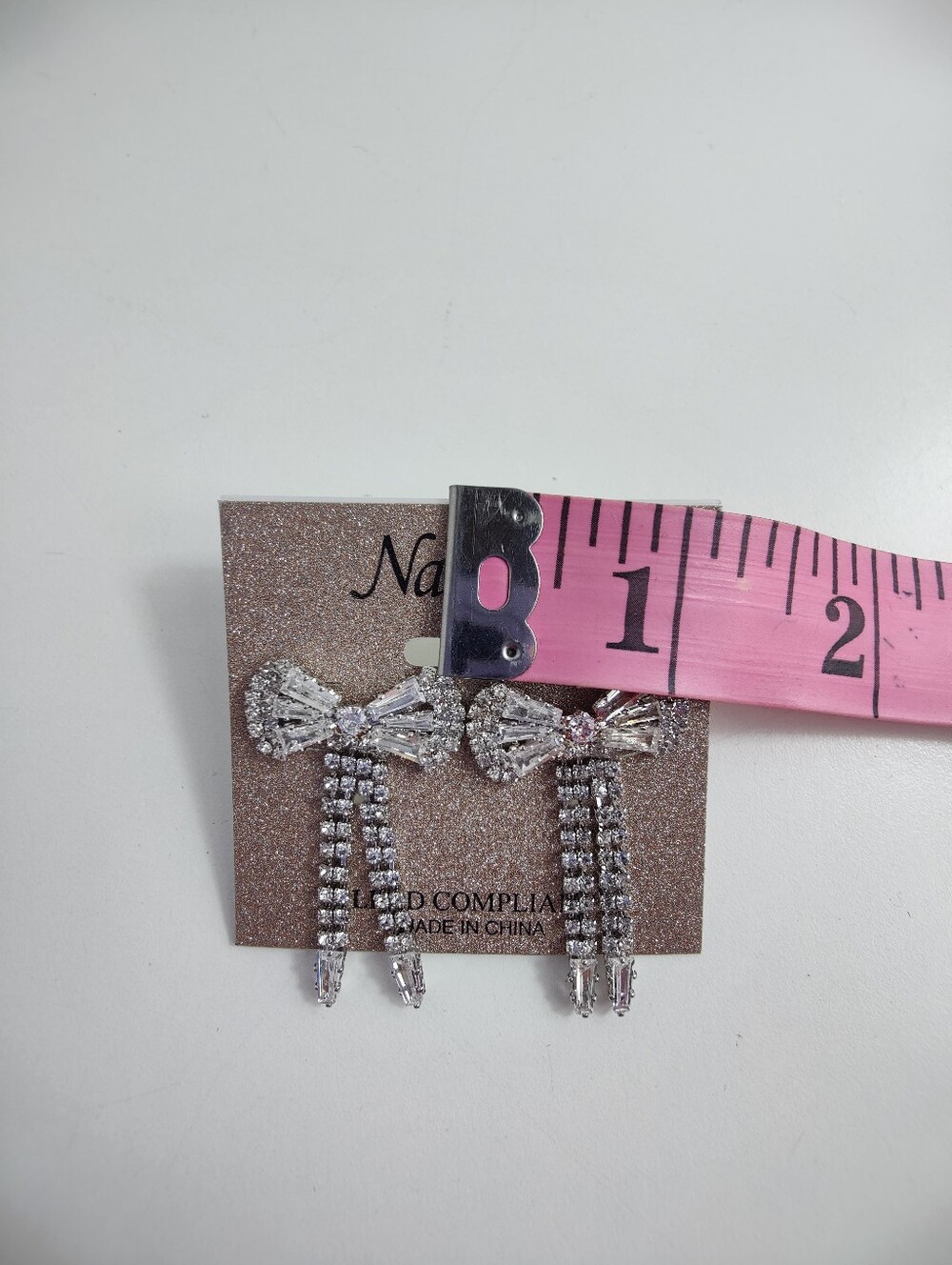 Natasha NWT 3 Pair Earrings Bundle CZ Bow Starburst Rhinestone Hoop - Picture 10 of 15